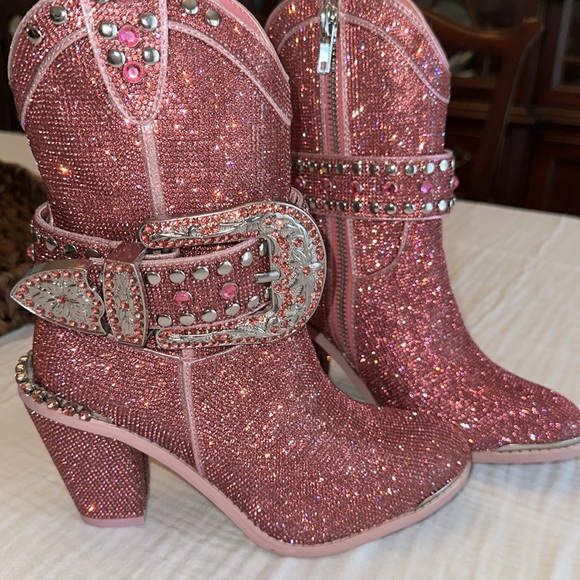 Dolls Kill Sheriff Shine Cowboy Boots - Barbie Pink Bling - Picture 7 of 11